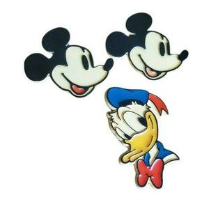 Walt Disney Productions Donald Duck Mickey Mouse Head 3 Fridge Magnets Vintage